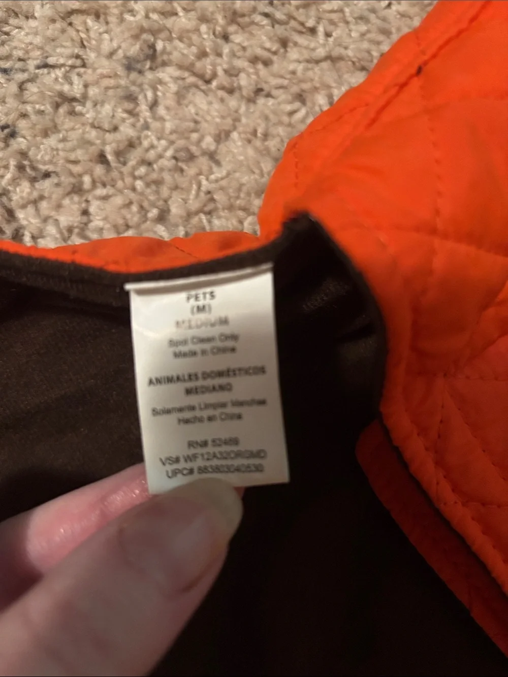 Orange quilted reflective dog vest size M